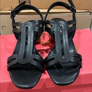 Vaneli Cookie Black Leather Strappy Sandals-New-Size 5.5
